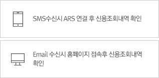 STEP 03 SMS 수신 시 ARS 연결하여 신용조회내역 바로 확인 / Email 수신 시 홈페이지 접속하여 신용조회내역 바로 확인